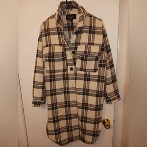 Women’s long flannel button down Jacket